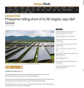 Philippines falling short of its RE targets, says S&P Global 