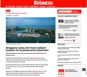 Singapore ranks 3rd most resilient location for business and investment