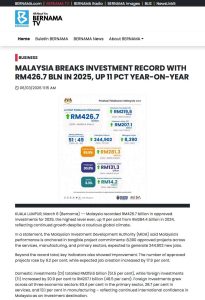 Malaysia Breaks Investment Record with RM426 Billion in 2025