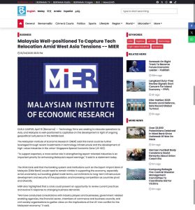 BERNAMA - Malaysia Well-positioned To Capture Tech Relocation Amid