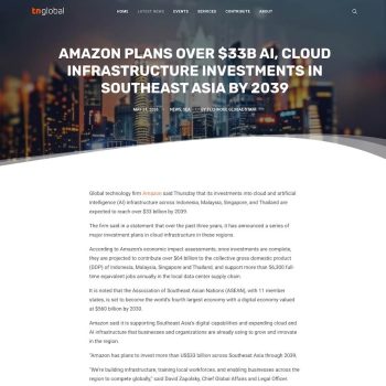 Amazon plans over $33B AI, cloud infrastructure investments in Southeast Asia by 2039