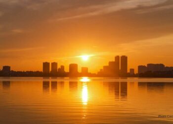 Sunset city silhouette