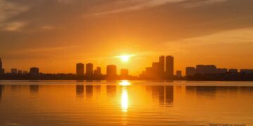 Sunset city silhouette
