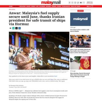 Anwar: Malaysia’s fuel supply secure until June, thanks Iranian president for safe transit of ships via Hormuz 