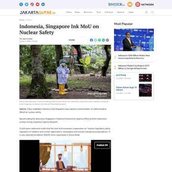 Indonesia, Singapore Ink MoU on Nuclear Safety