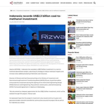 Indonesia records US$2.3 billion coal-to-methanol investment